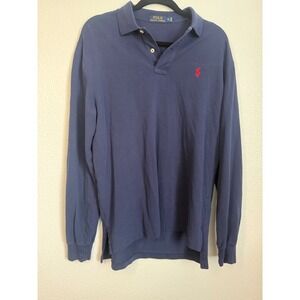 Polo Ralph Lauren Mens Long Sleeve Polo Shirt Navy Blue Red Pony Logo Size M